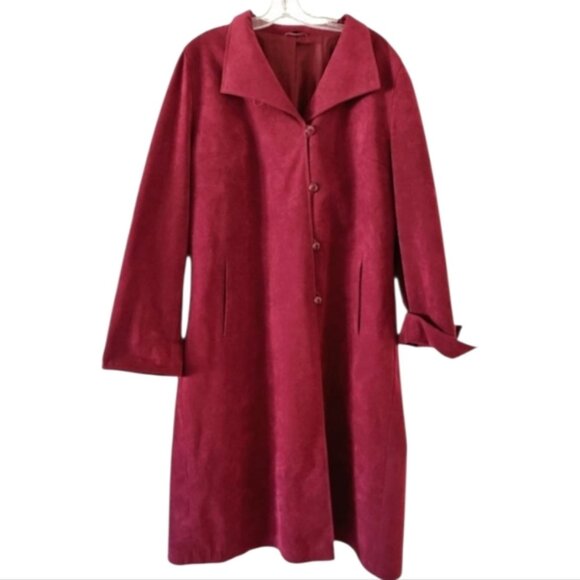 FAUX Suede Wine Colored  Duster Trench Coat XL - Picture 1 of 7